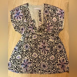 %100 silk kimono style print blouse